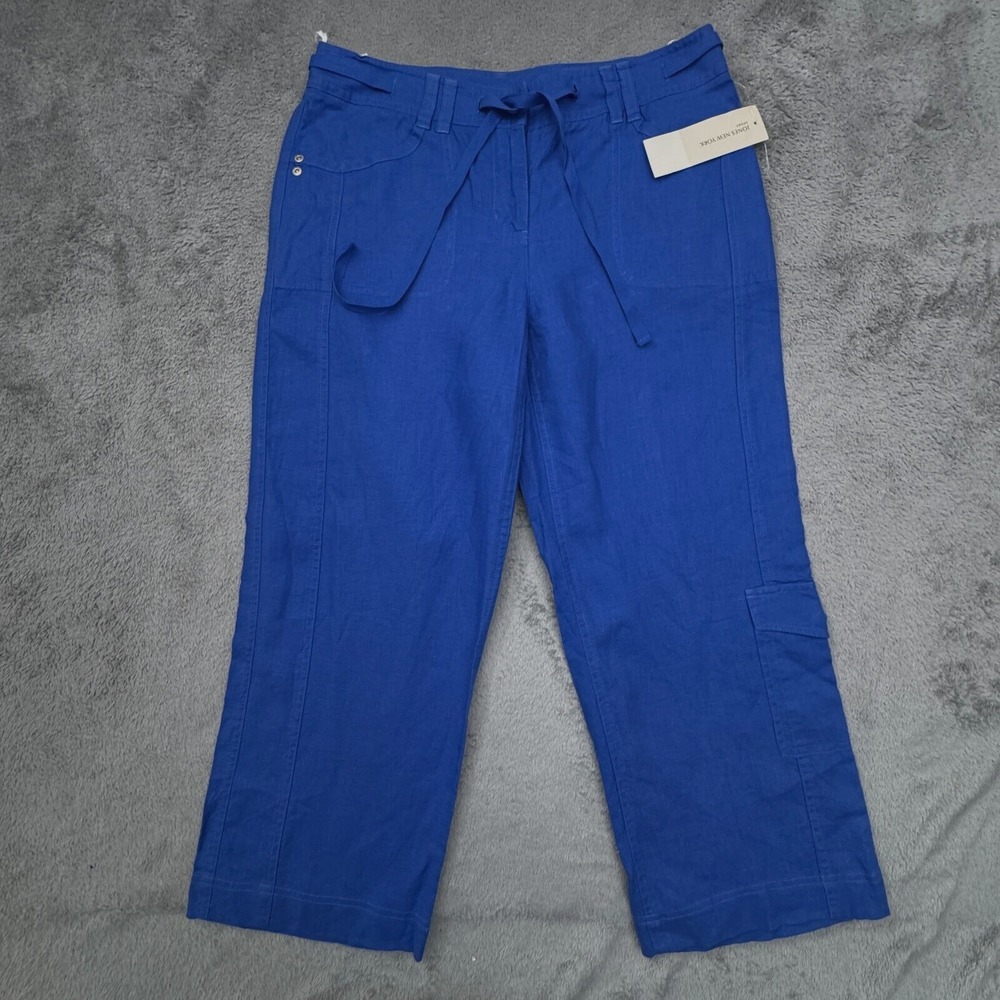 NWT Jones New York Sport Women's Linen‎ Pants Size 6 Wide Leg Cabana Blue